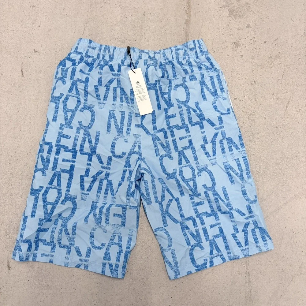 Calvin Klein Big Boys Logo Swim Trunks Neon Blue Size Large  14-16